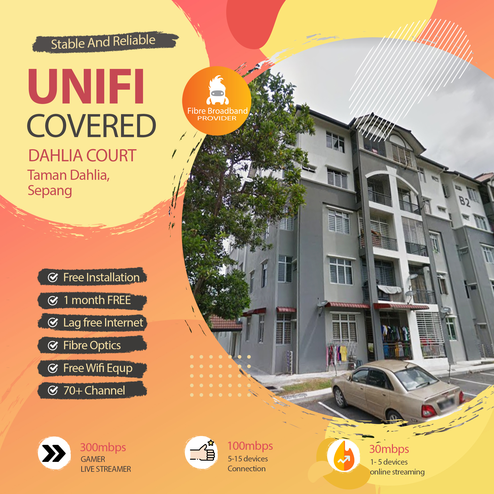 Unifi Sepang coverage – fibre internet plan Dahlia Court Sepang, Selangor