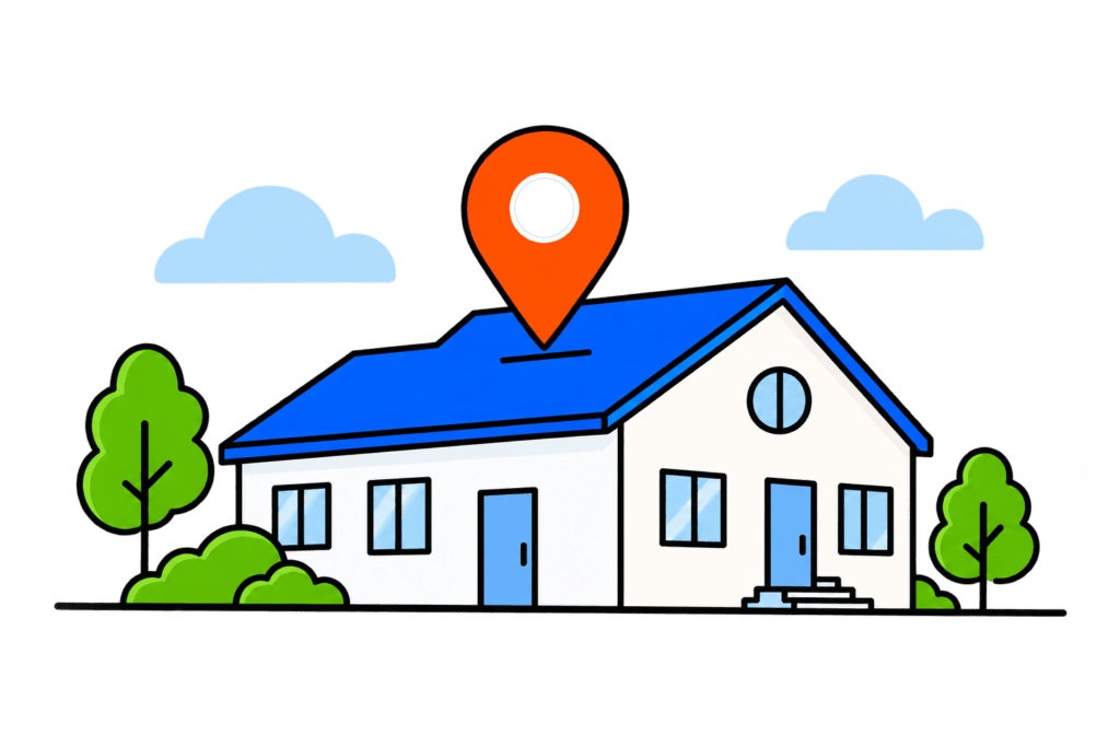 A house and location pin representing a home fibre coverage enquiry